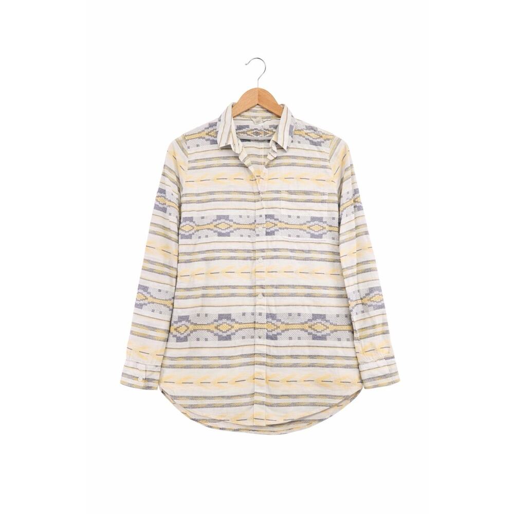 Ariat Western Aztec Geometric Button Down Shirt Women M Cream Yellow Gray Cotton